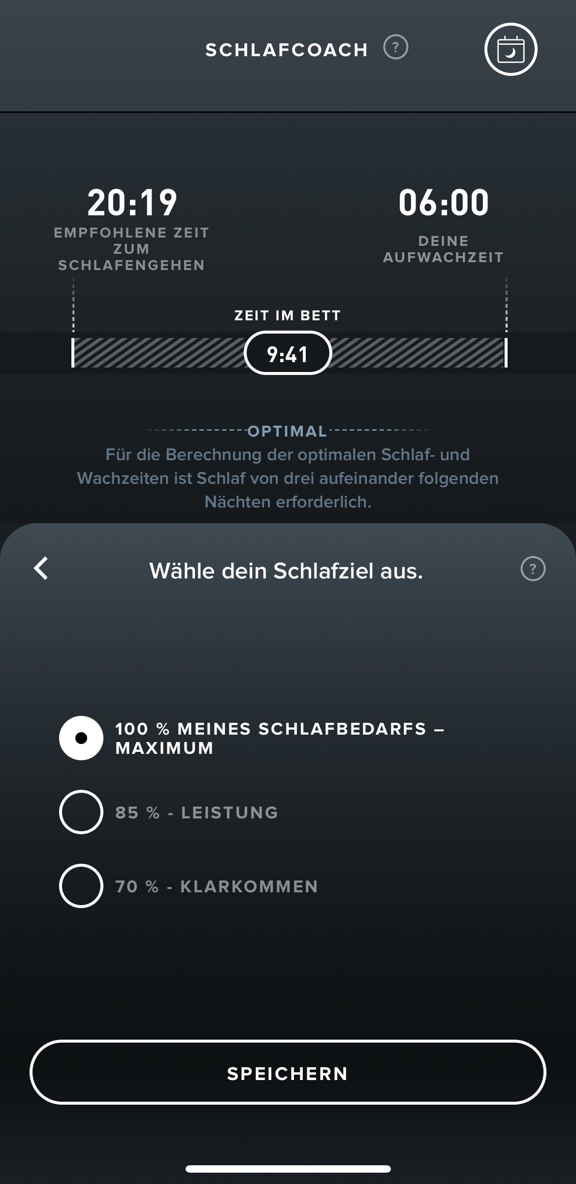Die Whoop Schlafzielauswahl